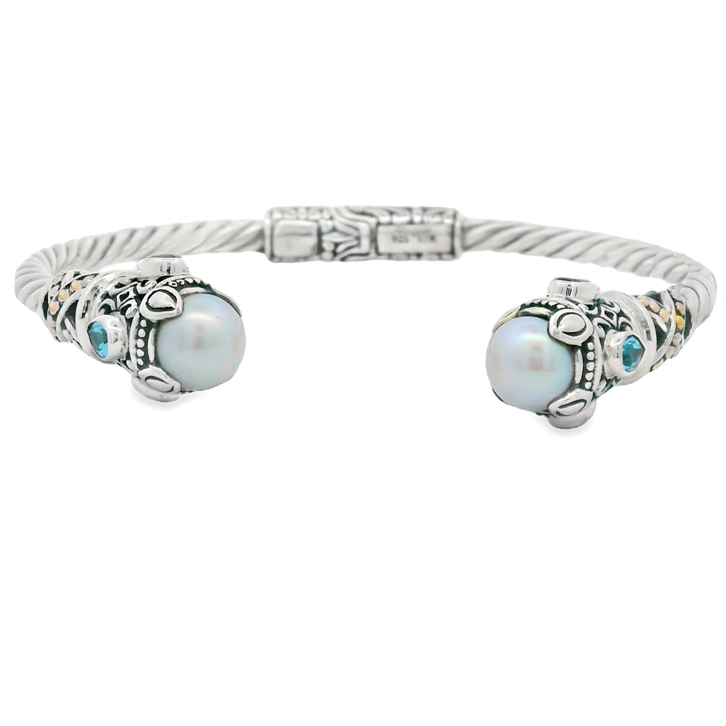 Freshwater Pearl Gemstone Bangle Bracelet Sterling Silver 18kt Gold