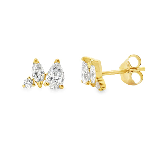 0.63ctw Lab Grown Diamond Cluster Stud Earrings in 10kt Yellow Gold