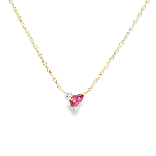 Pink Tourmaline Lab Grown Diamond Necklace Yellow Gold 10kt