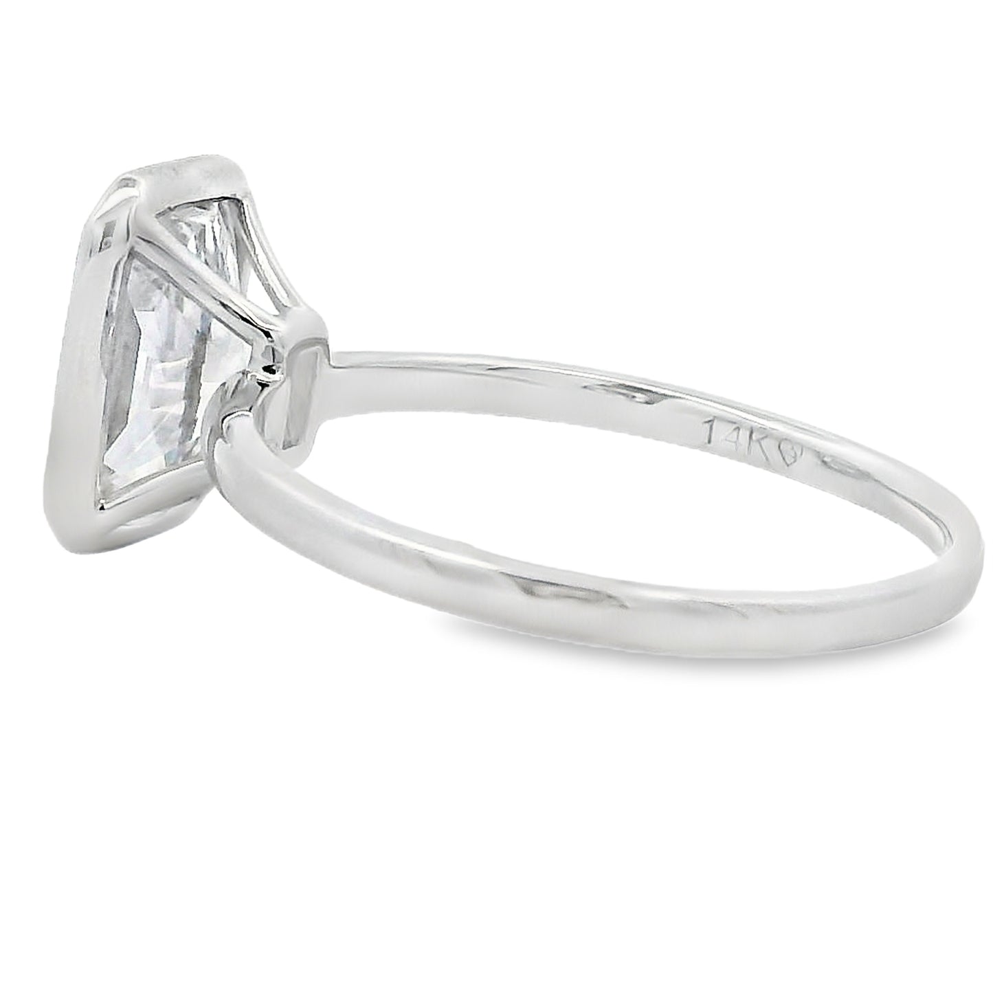 2ct Cushion Lab Grown Diamond Bezel Solitaire Engagement Ring White Gold 14kt