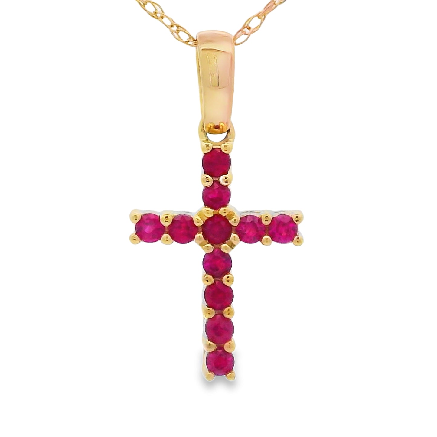 Ruby Cross Pendant Necklace 10kt Yellow Gold