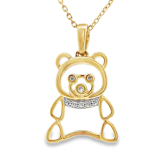 Teddy Bear Outline Diamond Pendant Yellow Gold 10kt
