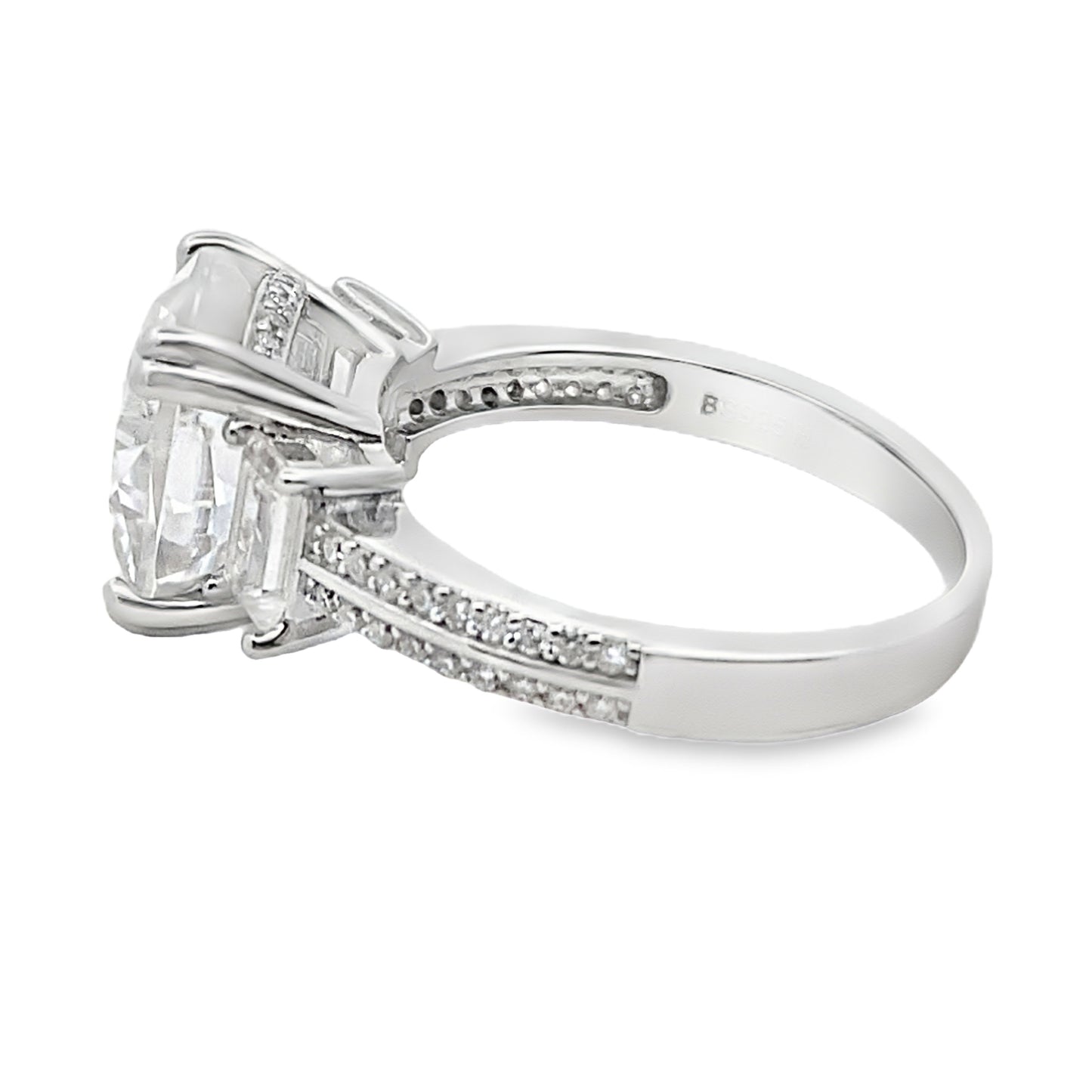 6.63ct Cushion Cut Moissanite Three Stone Ring in Sterling Silver