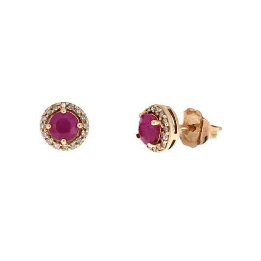 Ruby Diamond Halo Stud Earrings Rose Gold 10kt