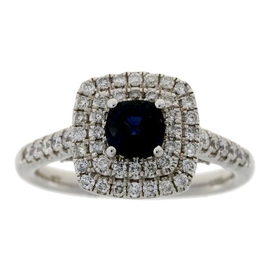 1.22cttw Sapphire Diamond Halo Engagement Ring White Gold 14kt