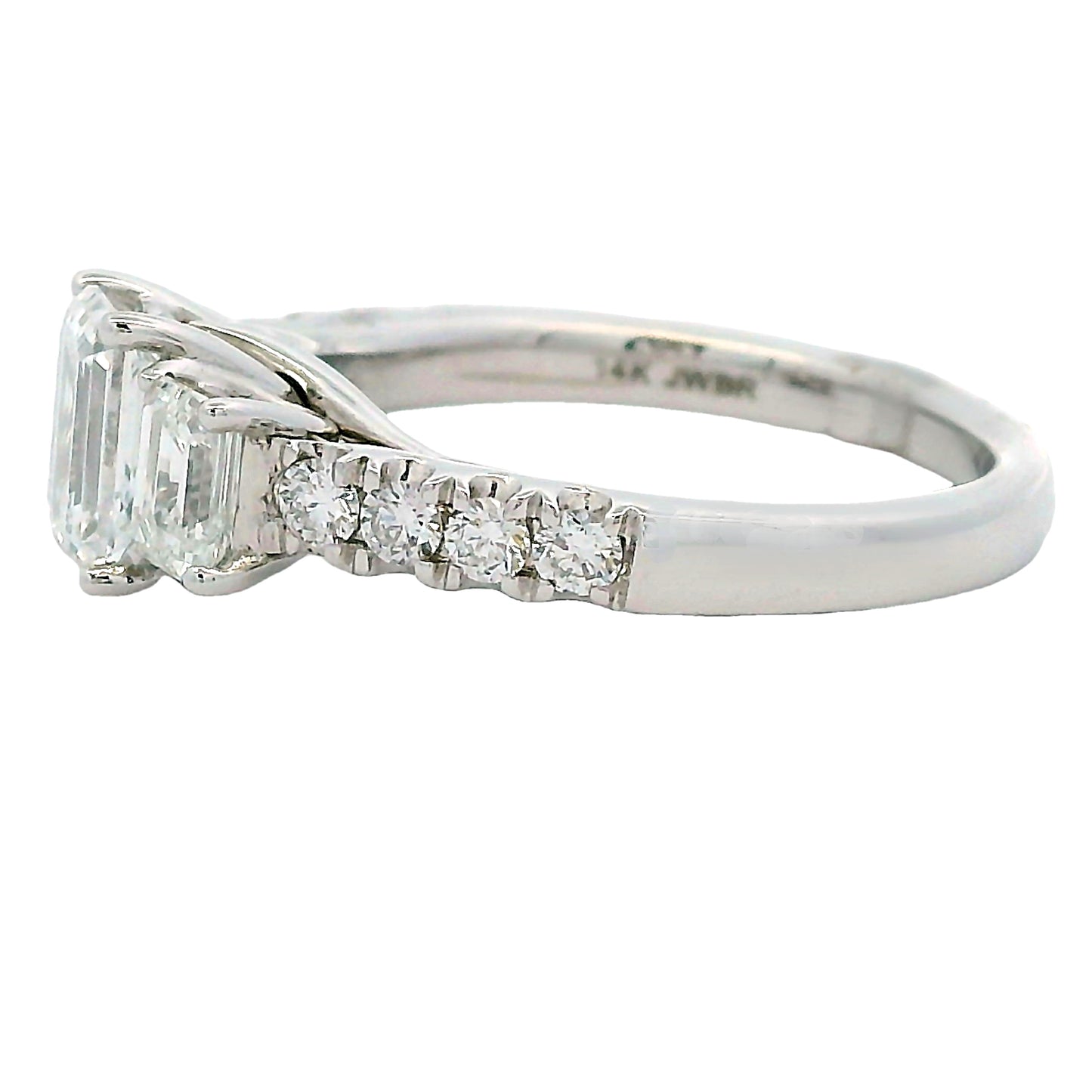 2ct Lab Grown Diamond Three-Stone Emerald Cut Ring 14kt White Gold