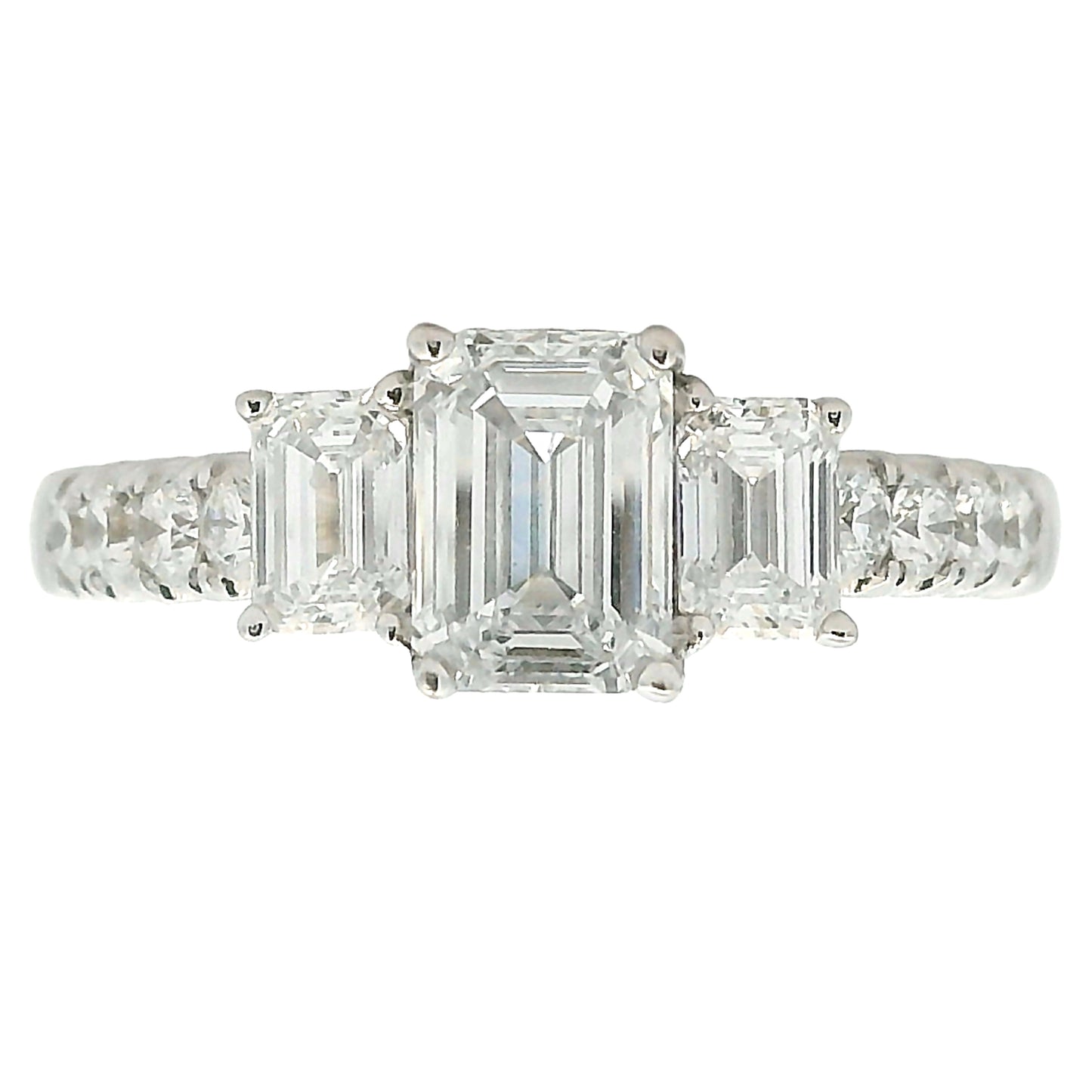2ct Lab Grown Diamond Three-Stone Emerald Cut Ring 14kt White Gold