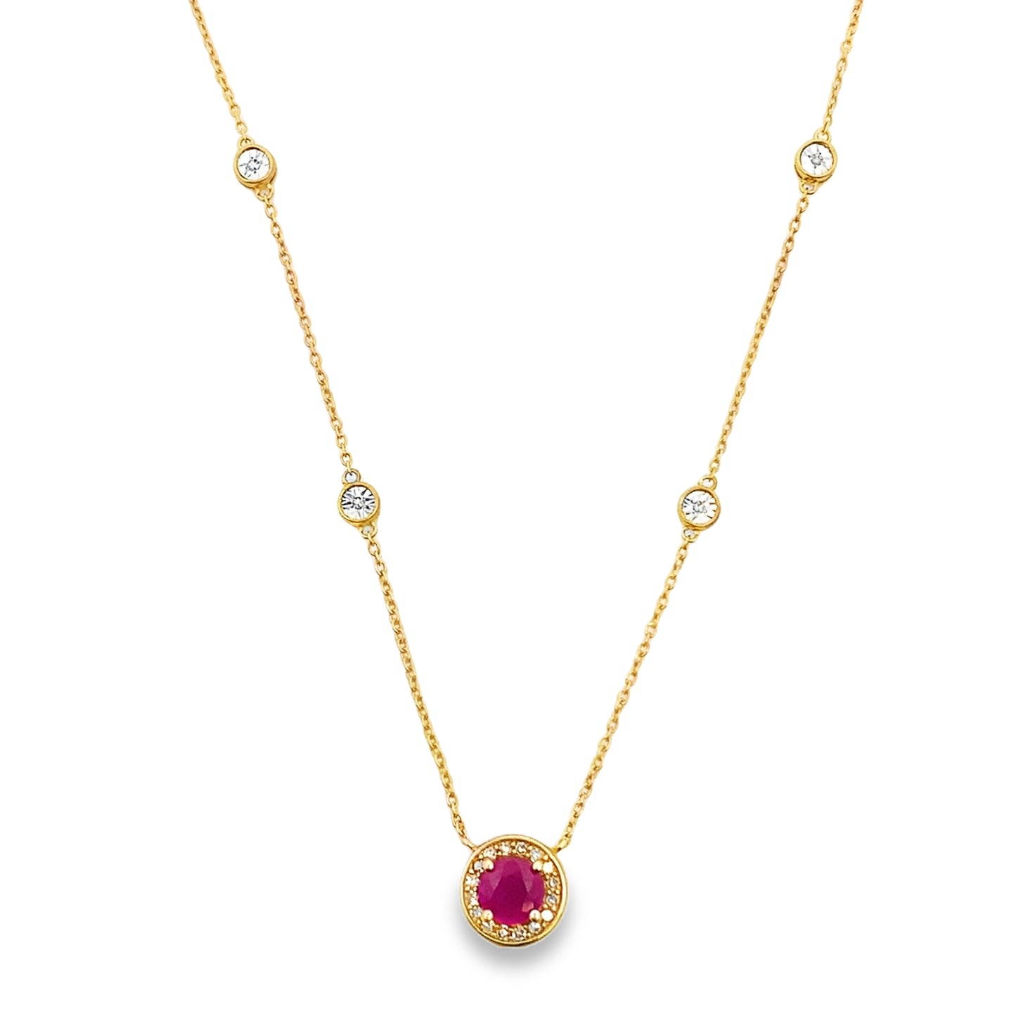 Ruby Diamond Necklace 10kt Yellow Gold 17"