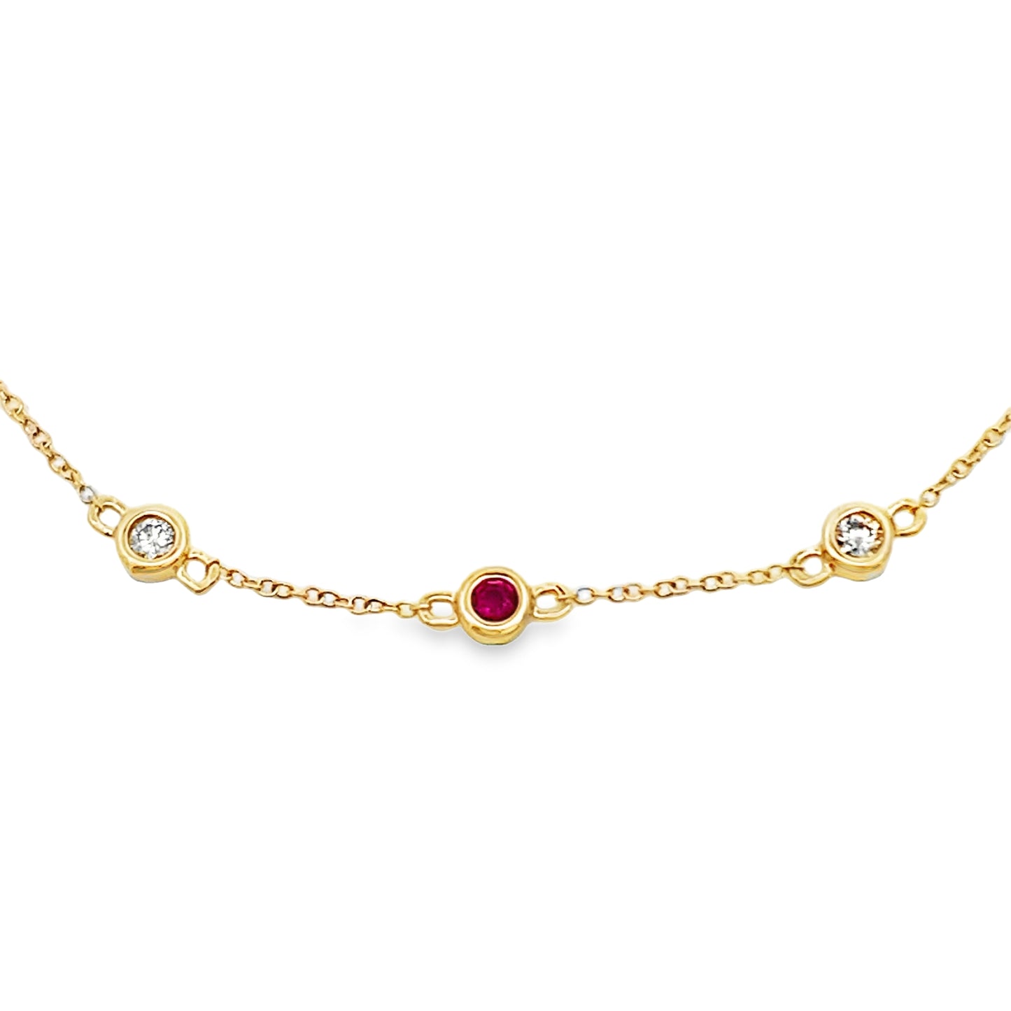 Ruby Diamond Station Bracelet 14kt Yellow Gold Detail