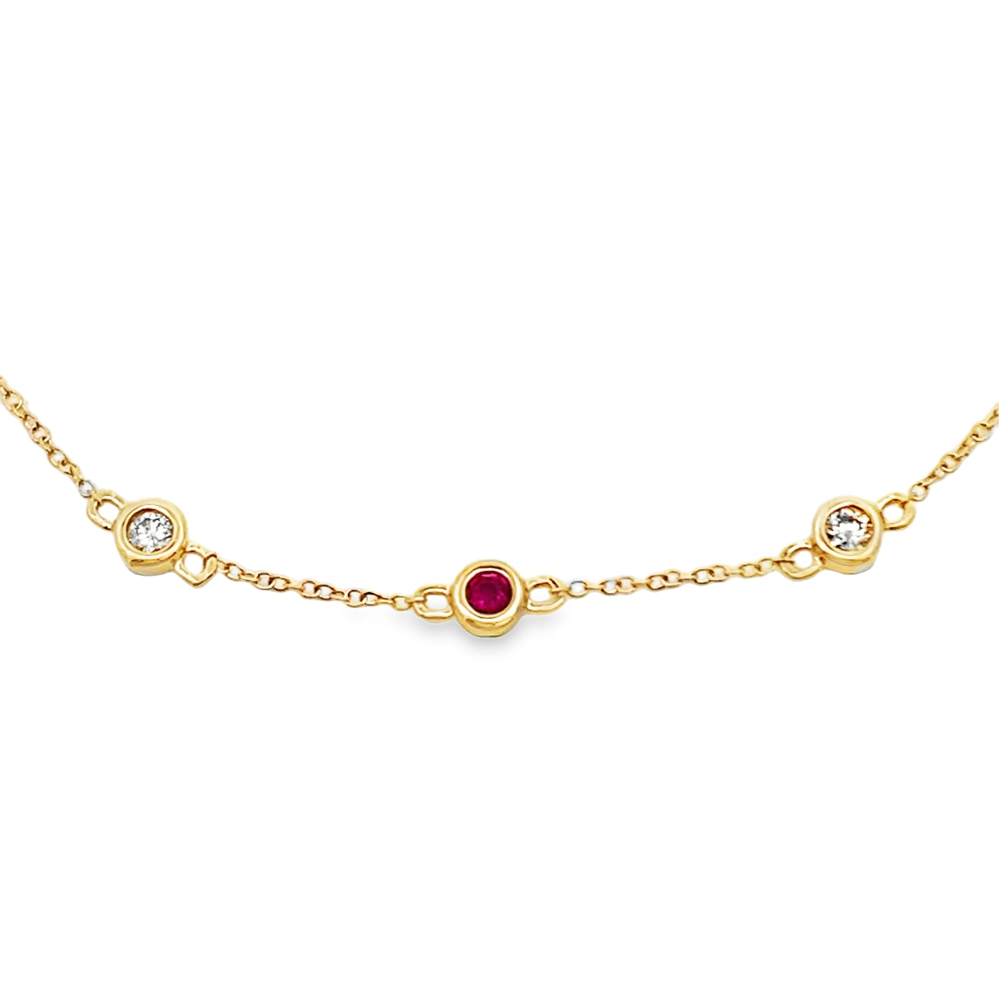 Ruby Diamond Station Bracelet 14kt Yellow Gold Detail