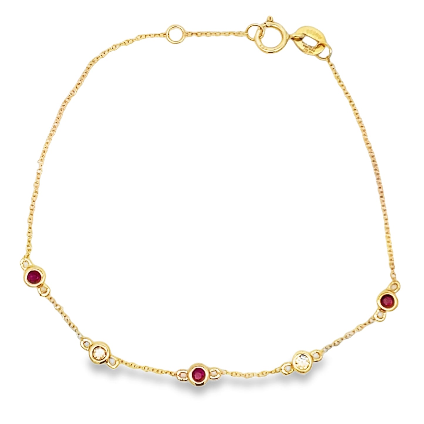 Ruby Diamond Station Bracelet 14kt Yellow Gold Adjustable