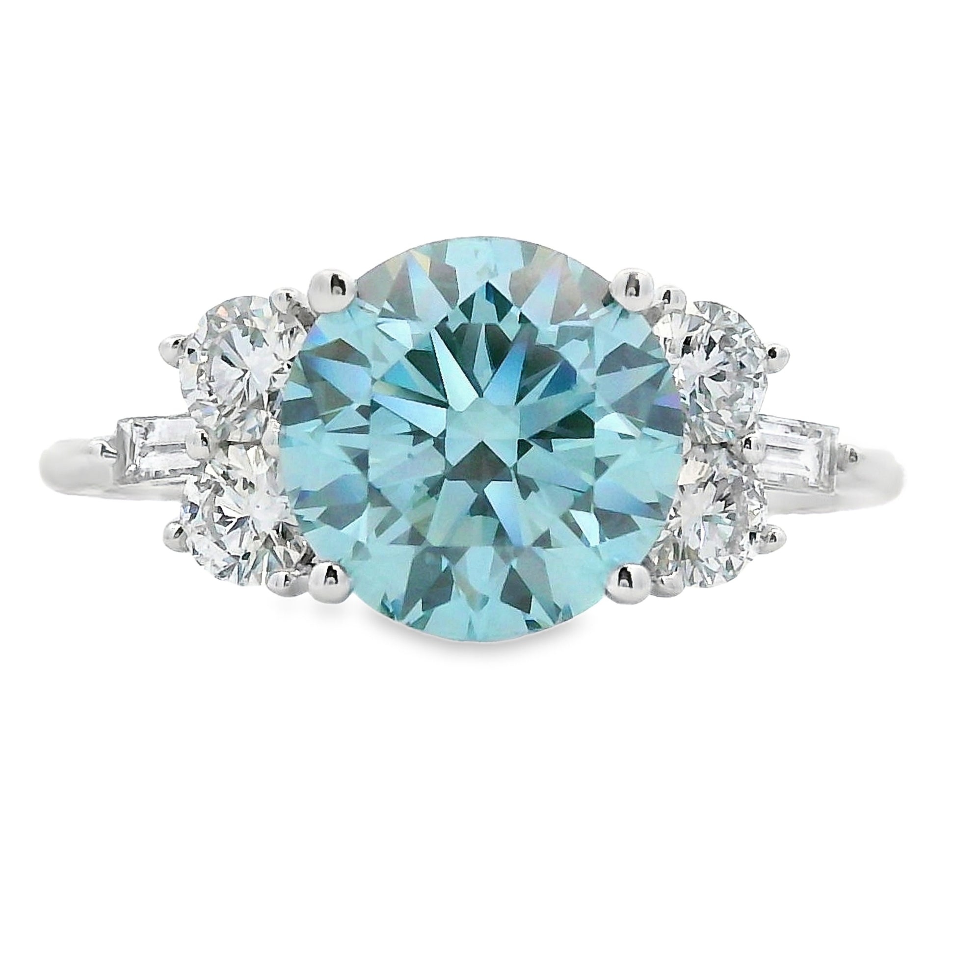 2.65ct Round Blue Lab Grown Diamond Ring 14kt White Gold - Gems by Gigi