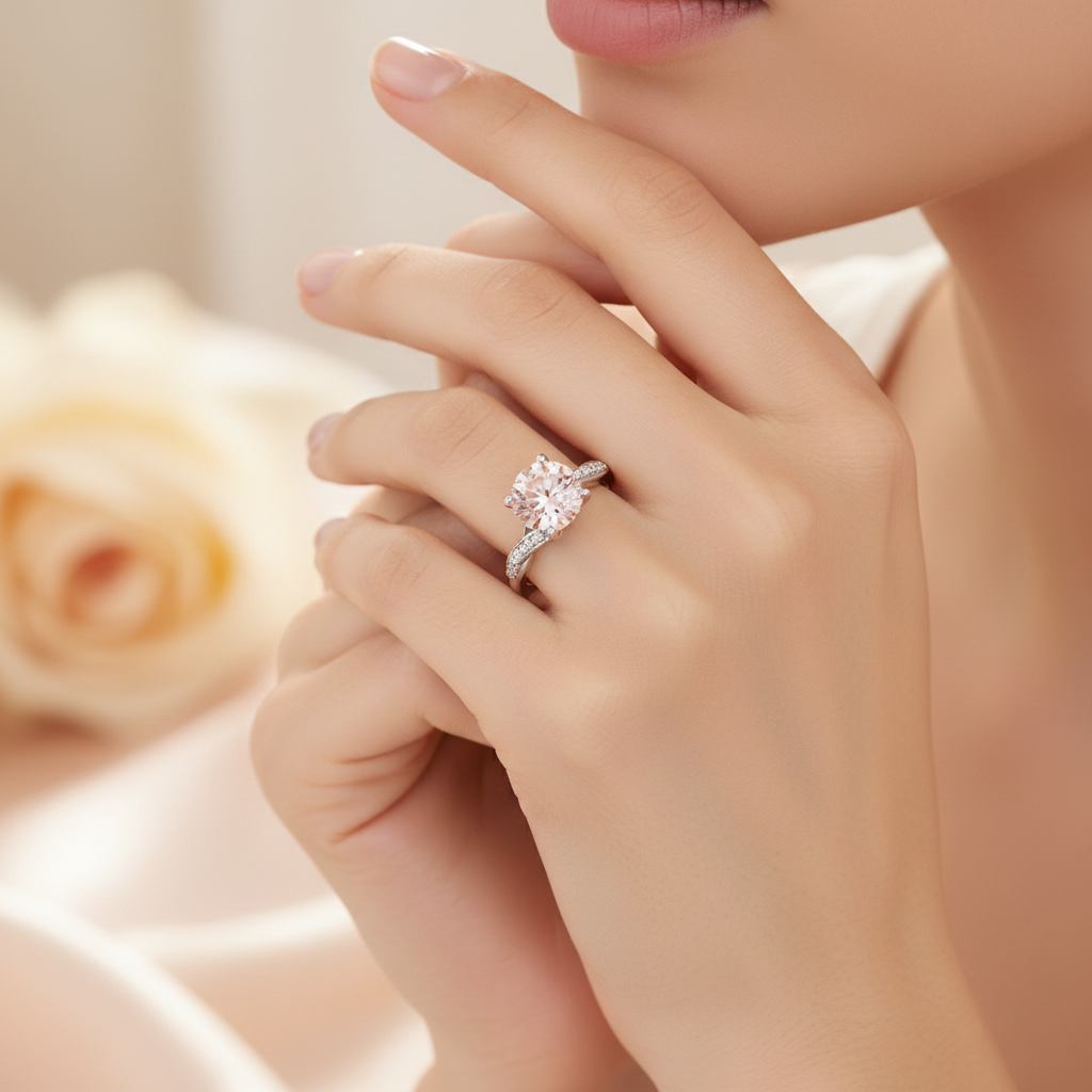 2.65cttw Round Pink Lab Grown Diamond Ring 14kt White Gold