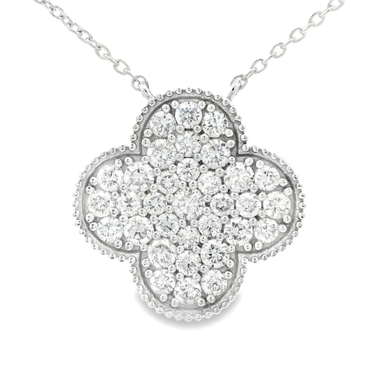 Lab Grown Diamond Pave Clover Necklace Sterling Silver