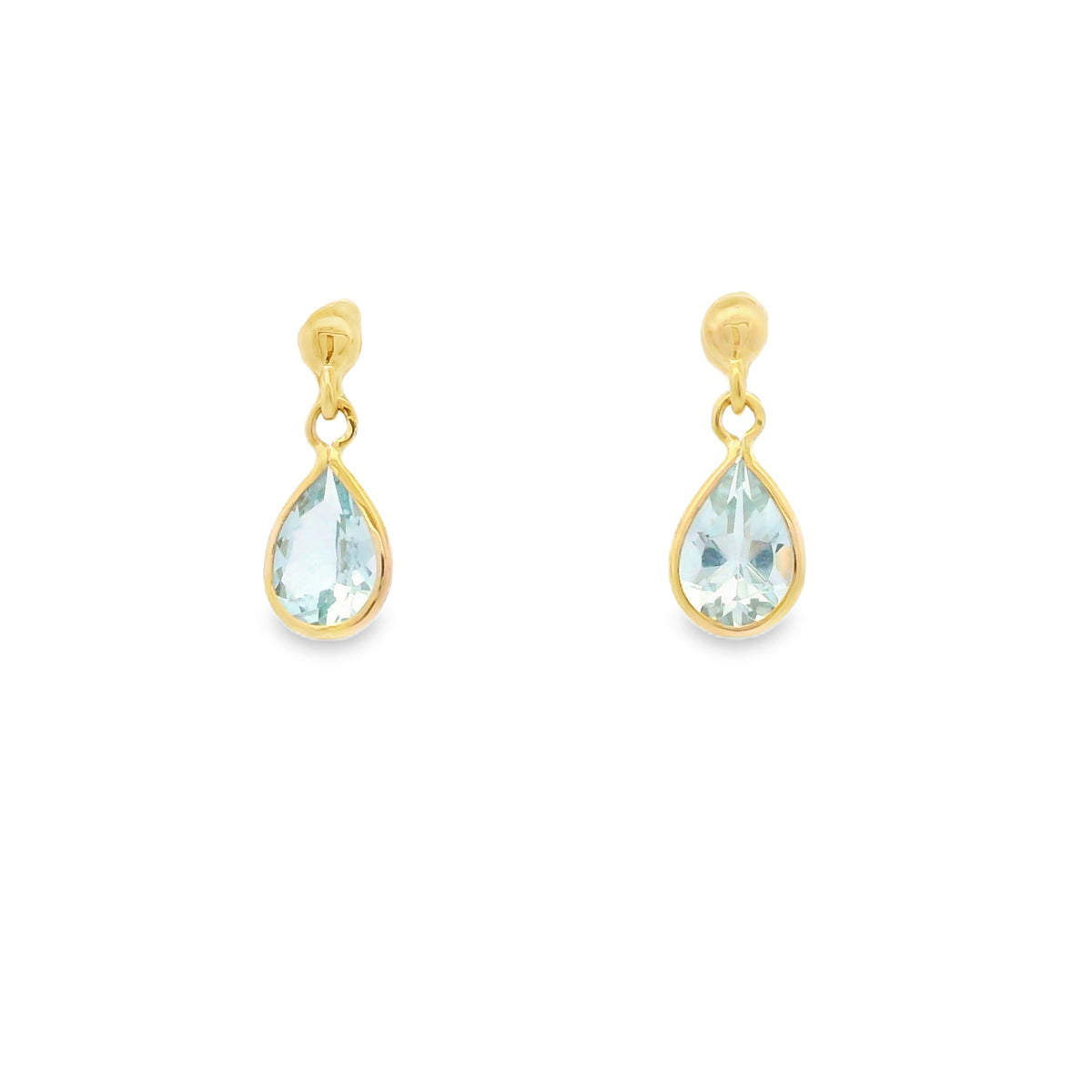 Bezel Pear Gemstone Dangle Earrings Yellow Gold 10kt