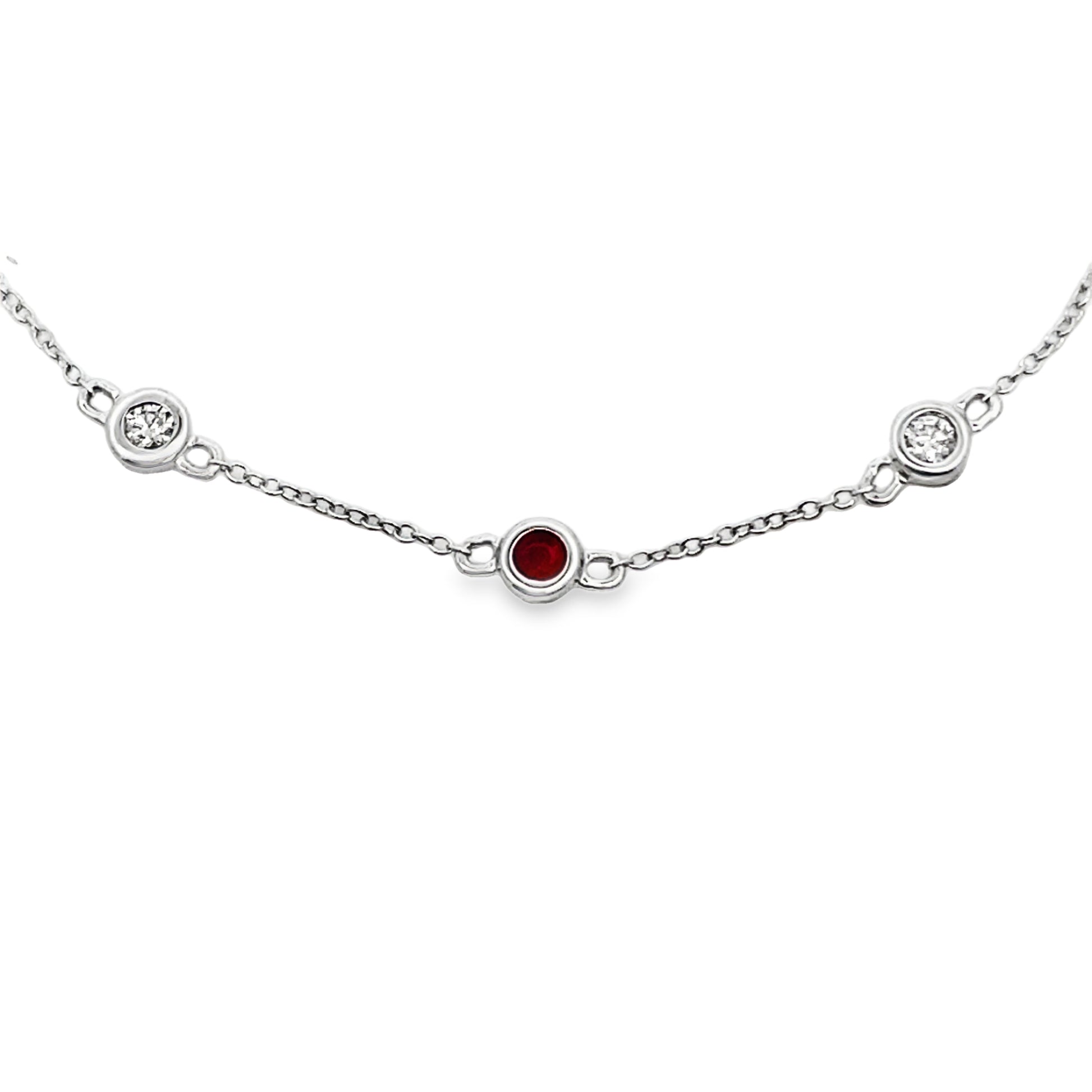 Ruby Diamond Station Bracelet 14kt White Gold Detail
