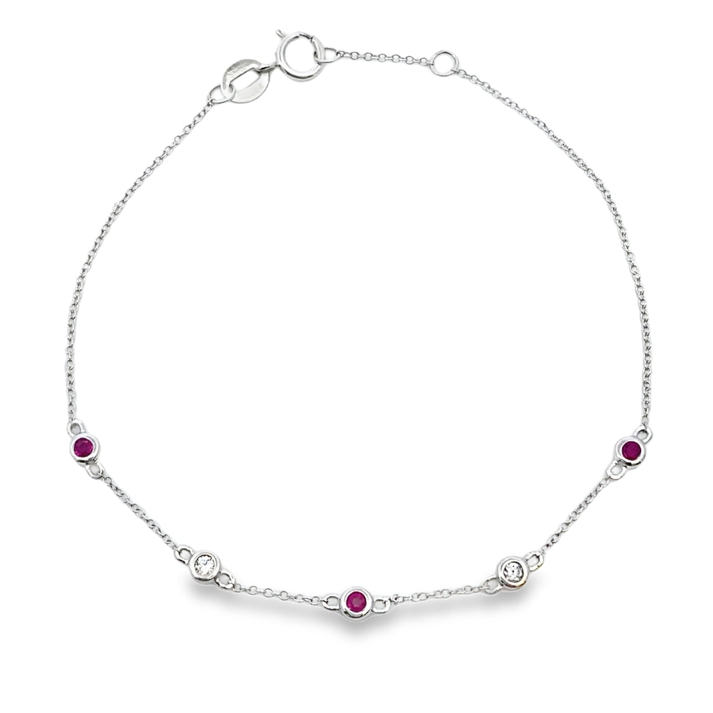 Ruby Diamond Station Bracelet 14kt White Gold Adjustable