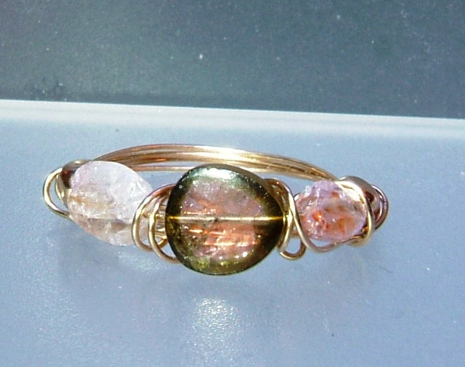 Gold 14kt Watermelon Tourmaline Band Ring - Gems by Gigi