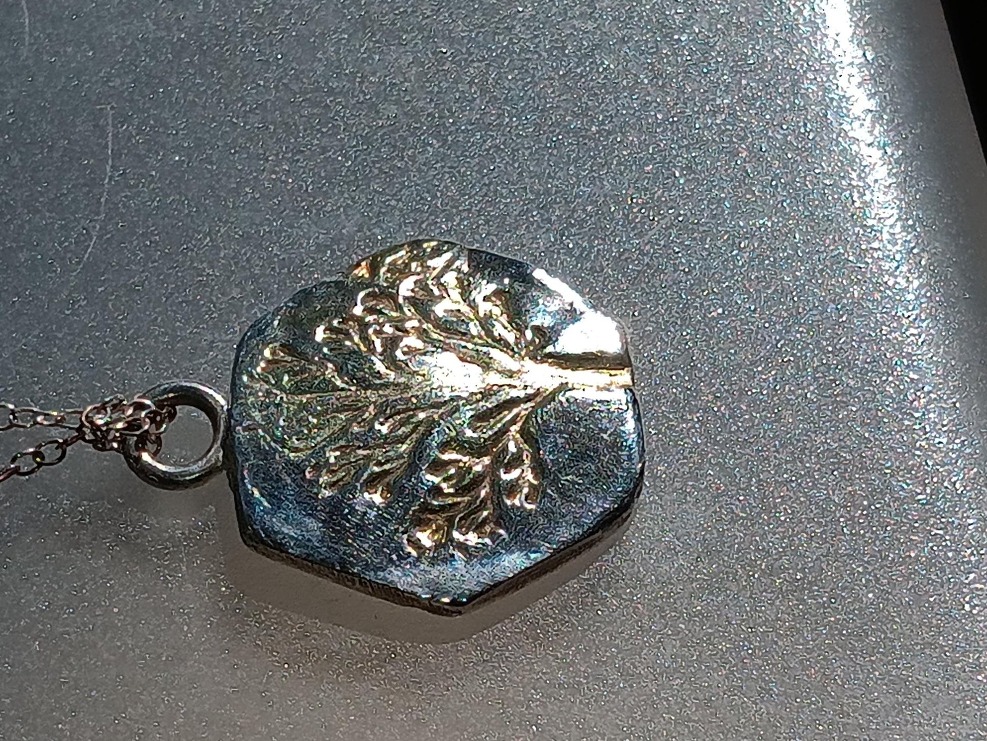 Gold Tree Pendant Hexagon Shape Fine Silver 22kt with Chain - Gems by Gigi
