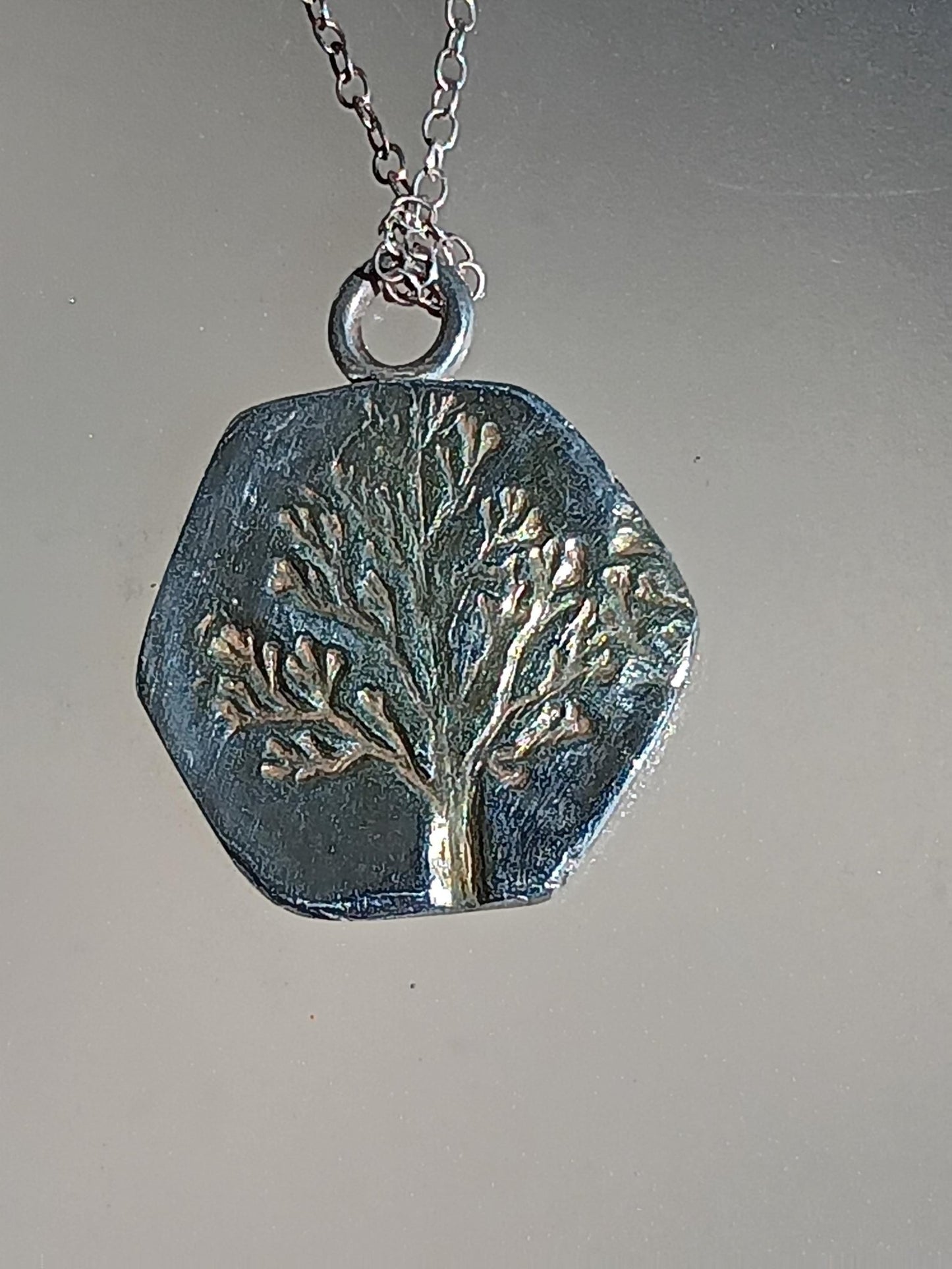 Gold Tree Pendant Hexagon Shape Fine Silver 22kt with Chain - Gems by Gigi