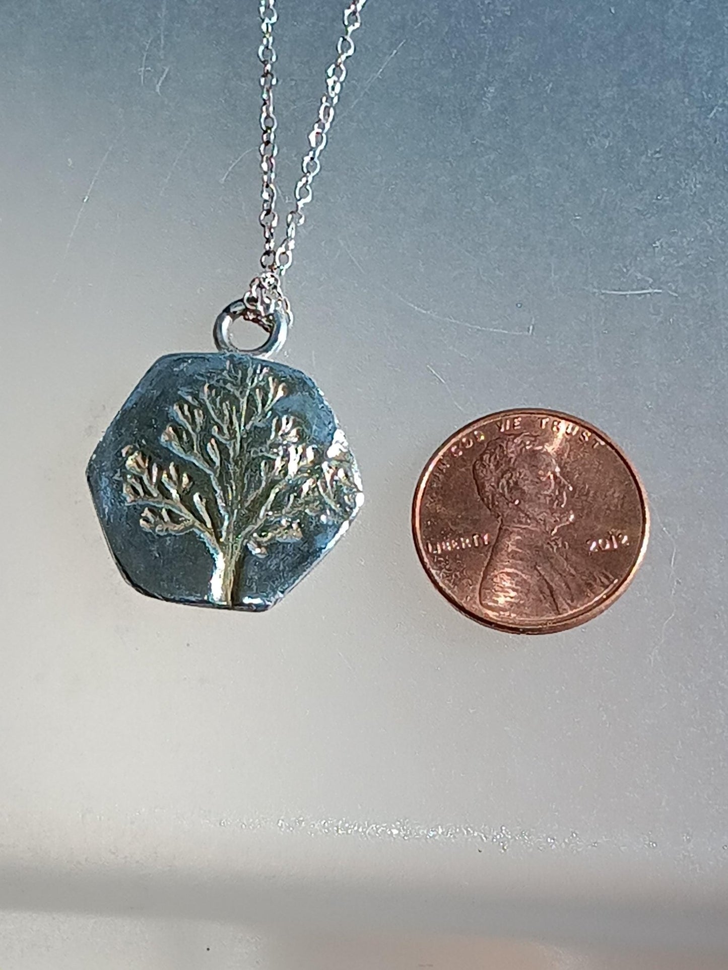 Gold Tree Pendant Hexagon Shape Fine Silver 22kt with Chain - Gems by Gigi