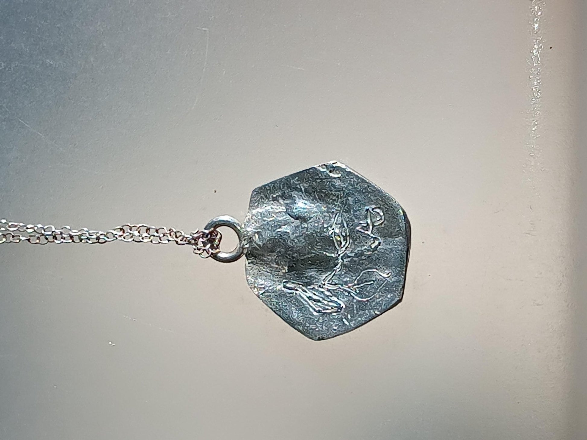 Gold Tree Pendant Hexagon Shape Fine Silver 22kt with Chain - Gems by Gigi