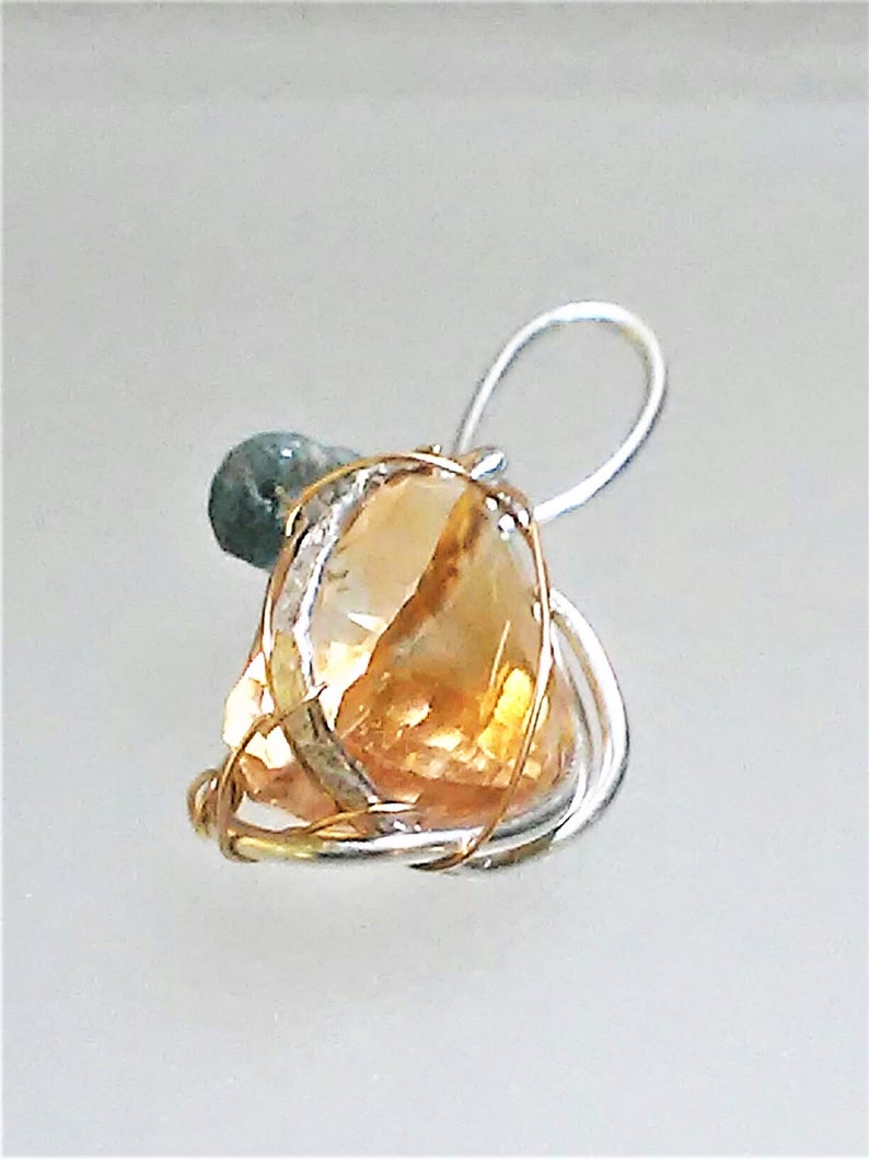Golden Citrine Tourmaline Pendant Sterling Silver 18kt Gold - Gems by Gigi