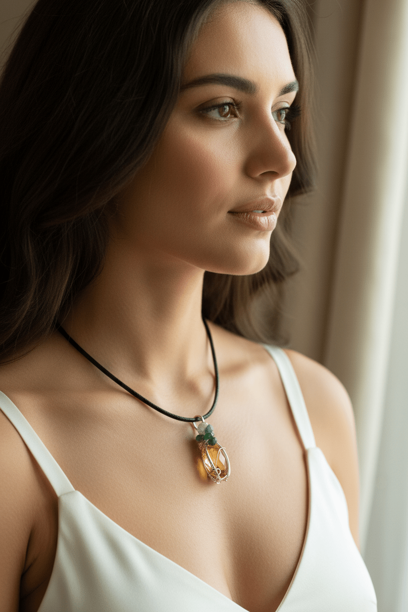 Golden Citrine Tourmaline Pendant Sterling Silver 18kt Gold - Gems by Gigi
