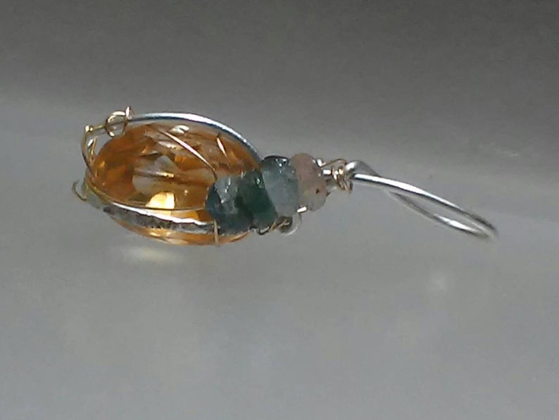 Golden Citrine Tourmaline Pendant Sterling Silver 18kt Gold - Gems by Gigi