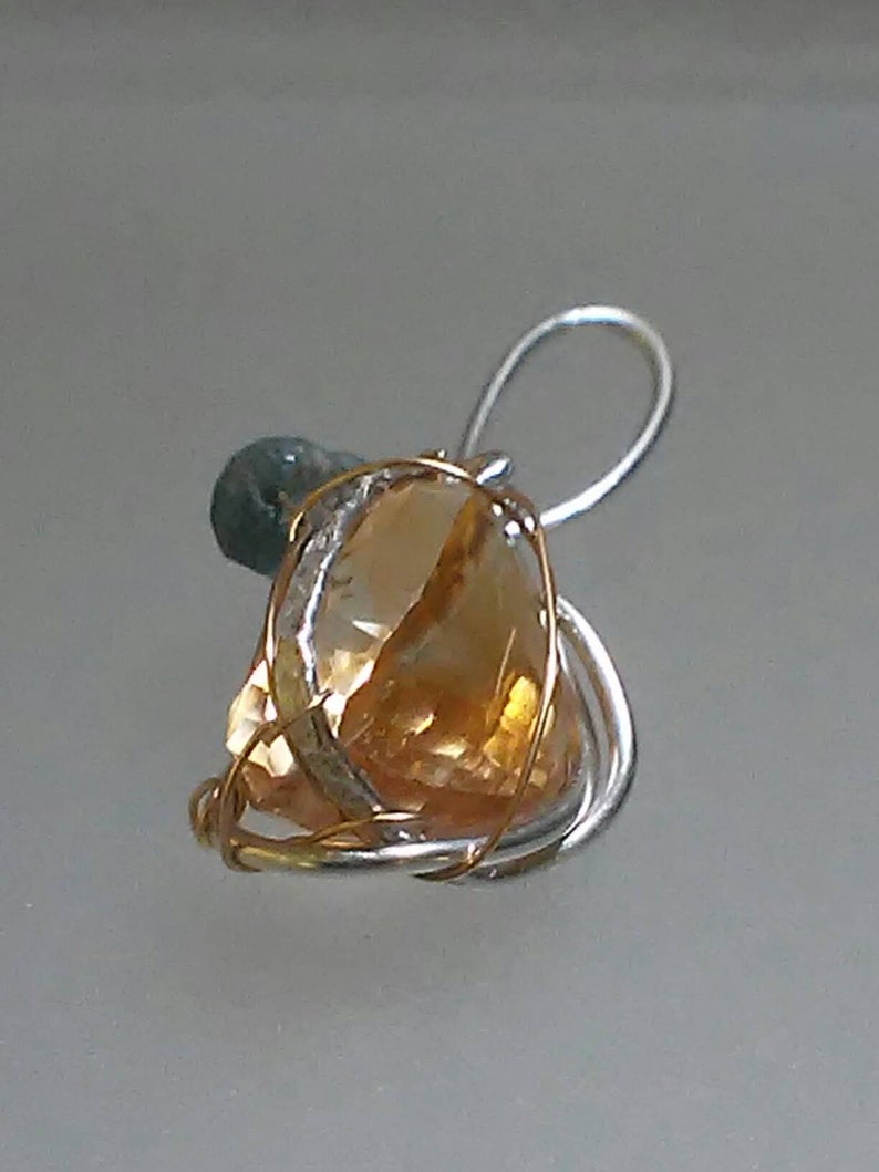 Golden Citrine Tourmaline Pendant Sterling Silver 18kt Gold - Gems by Gigi