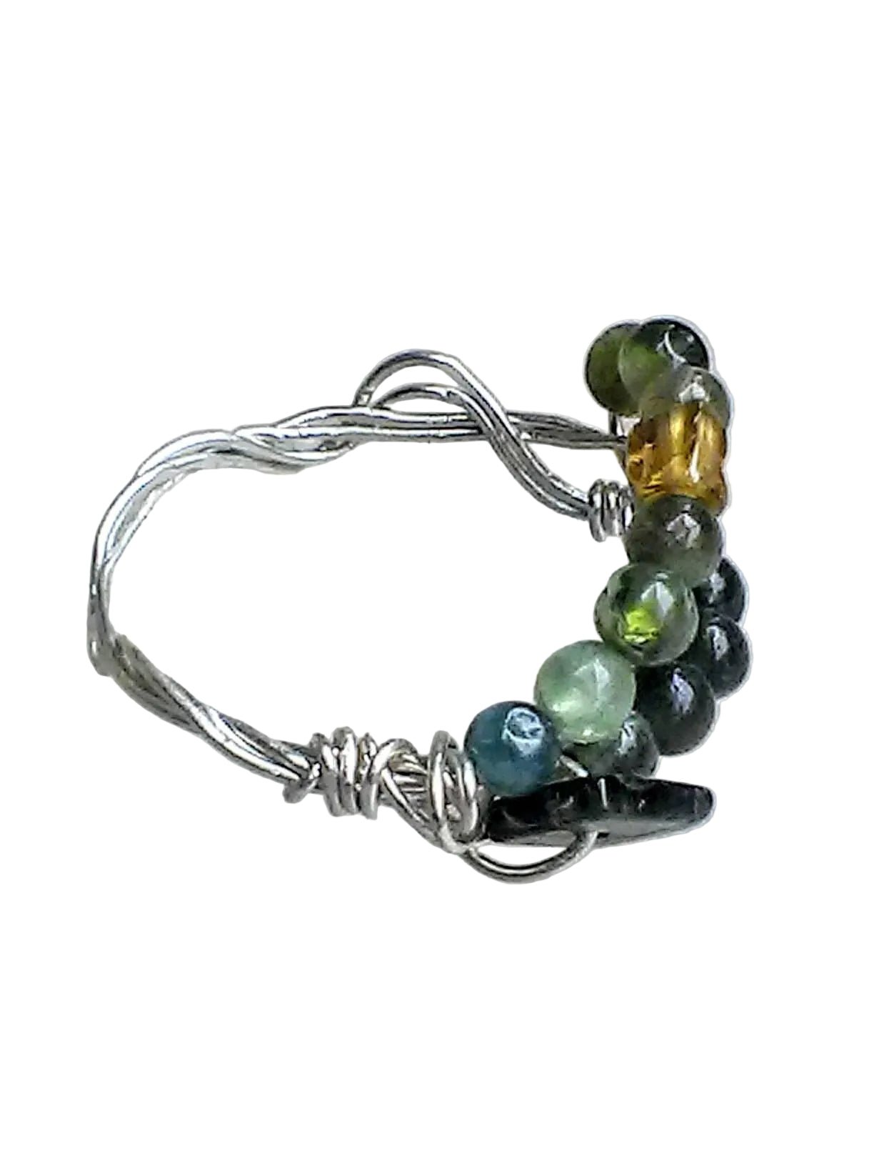 Green Tourmaline Open Swirl Band Ring Sterling Silver - Gems by Gigi