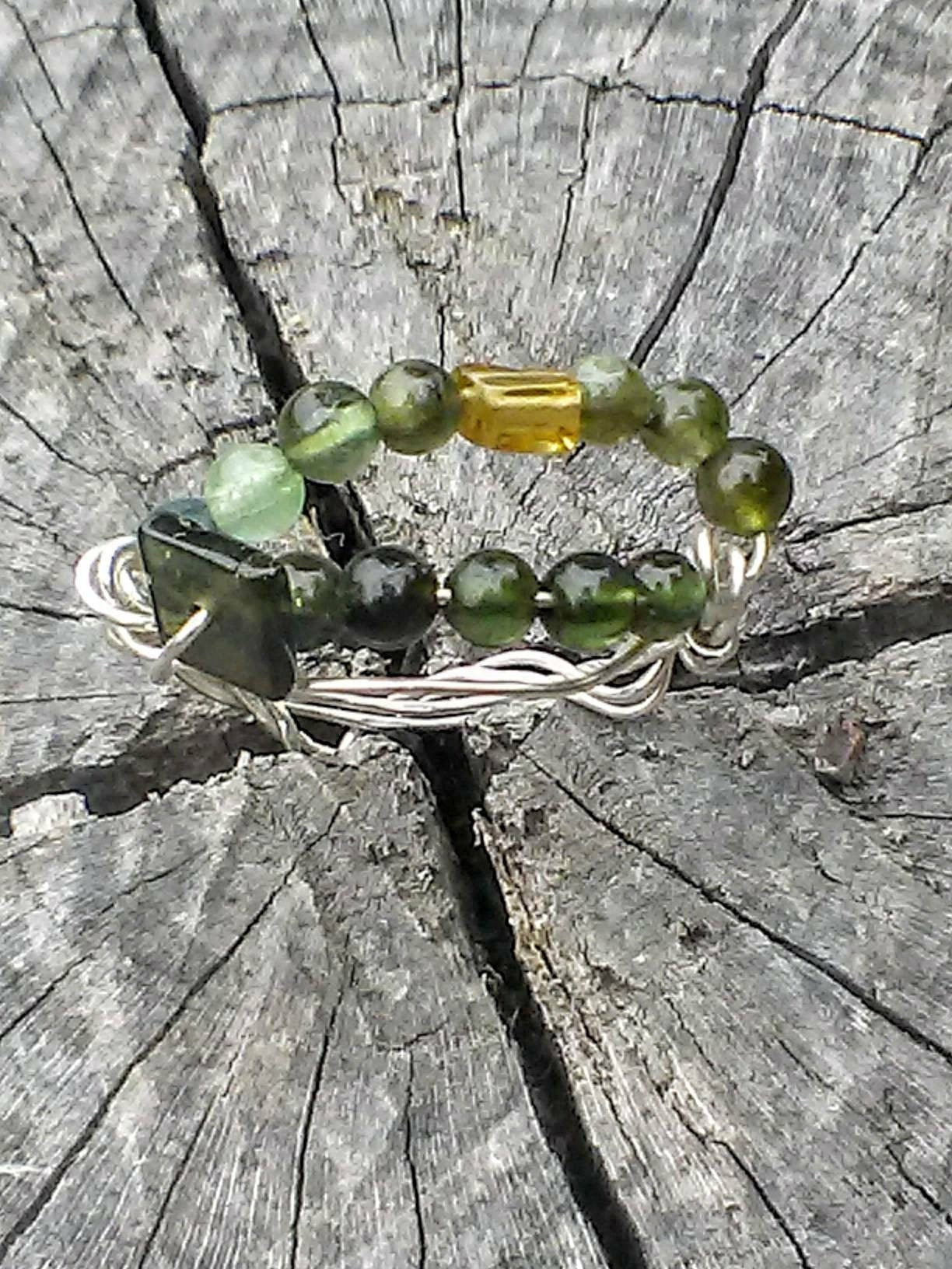 Green Tourmaline Open Swirl Band Ring Sterling Silver - Gems by Gigi