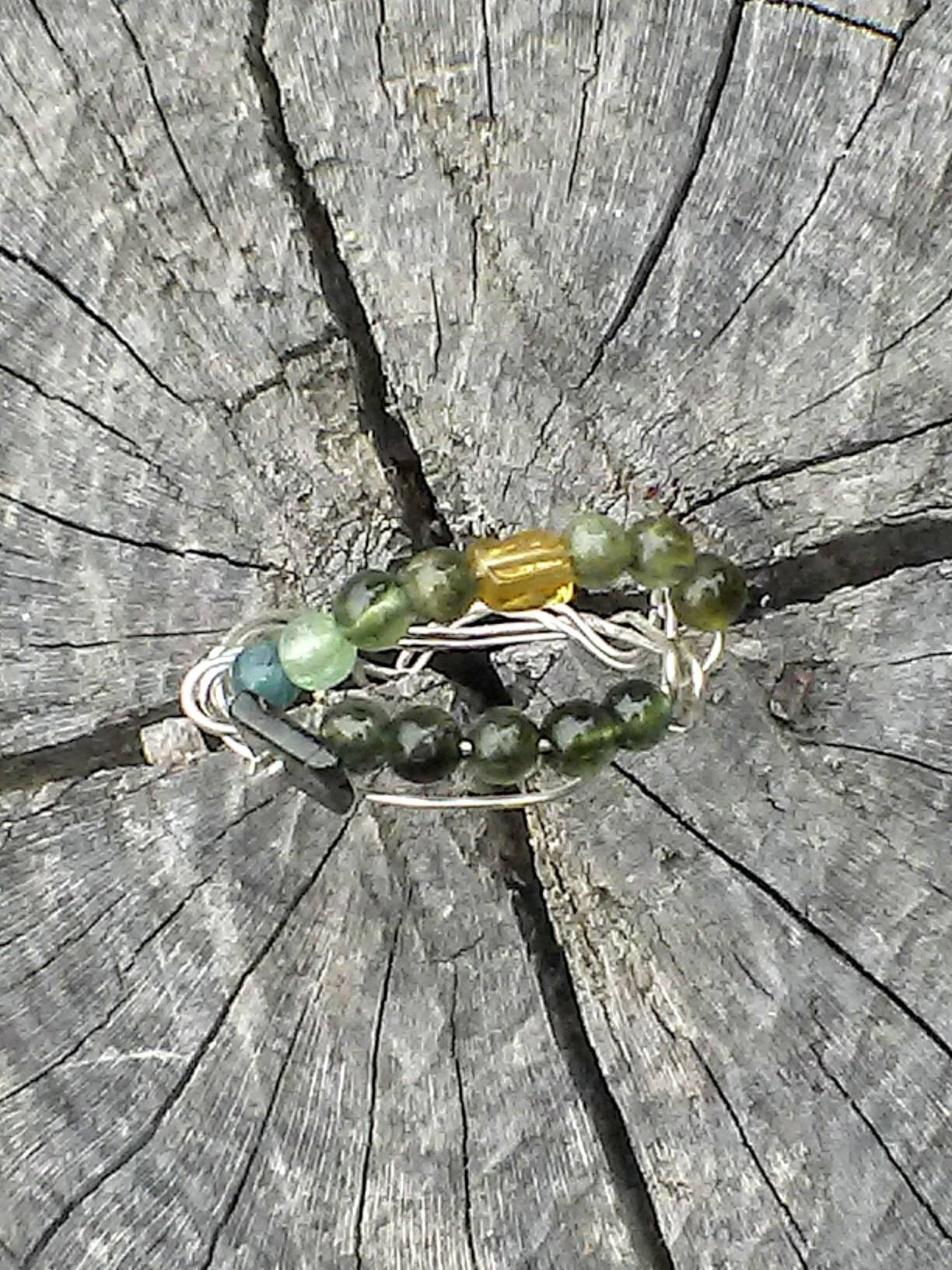 Green Tourmaline Open Swirl Band Ring Sterling Silver - Gems by Gigi