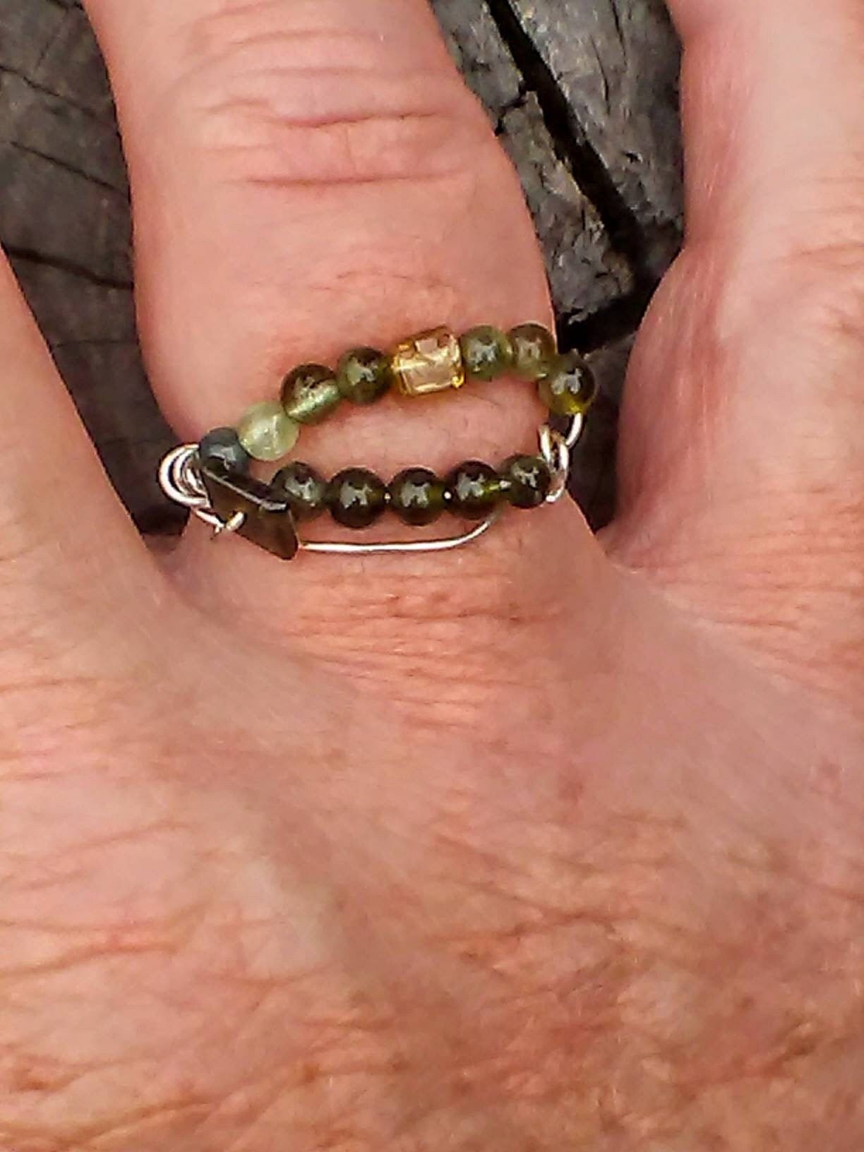 Green Tourmaline Open Swirl Band Ring Sterling Silver - Gems by Gigi