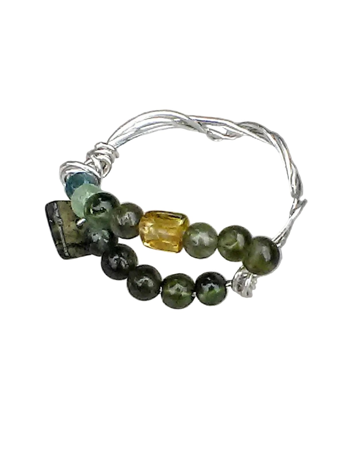 Green Tourmaline Open Swirl Band Ring Sterling Silver - Gems by Gigi