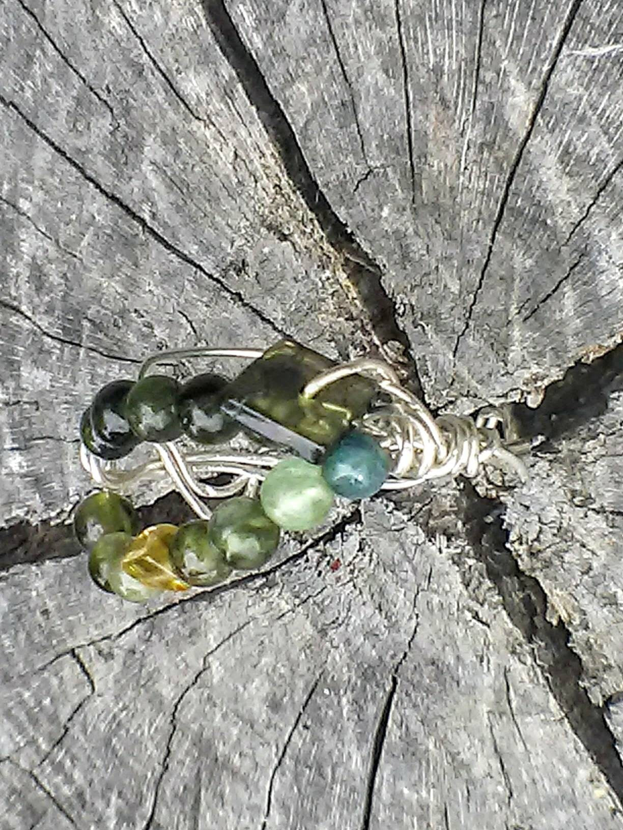 Green Tourmaline Open Swirl Band Ring Sterling Silver - Gems by Gigi