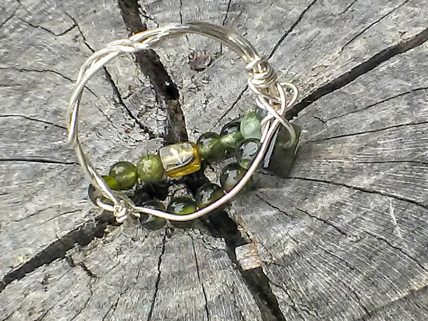 Green Tourmaline Open Swirl Band Ring Sterling Silver - Gems by Gigi