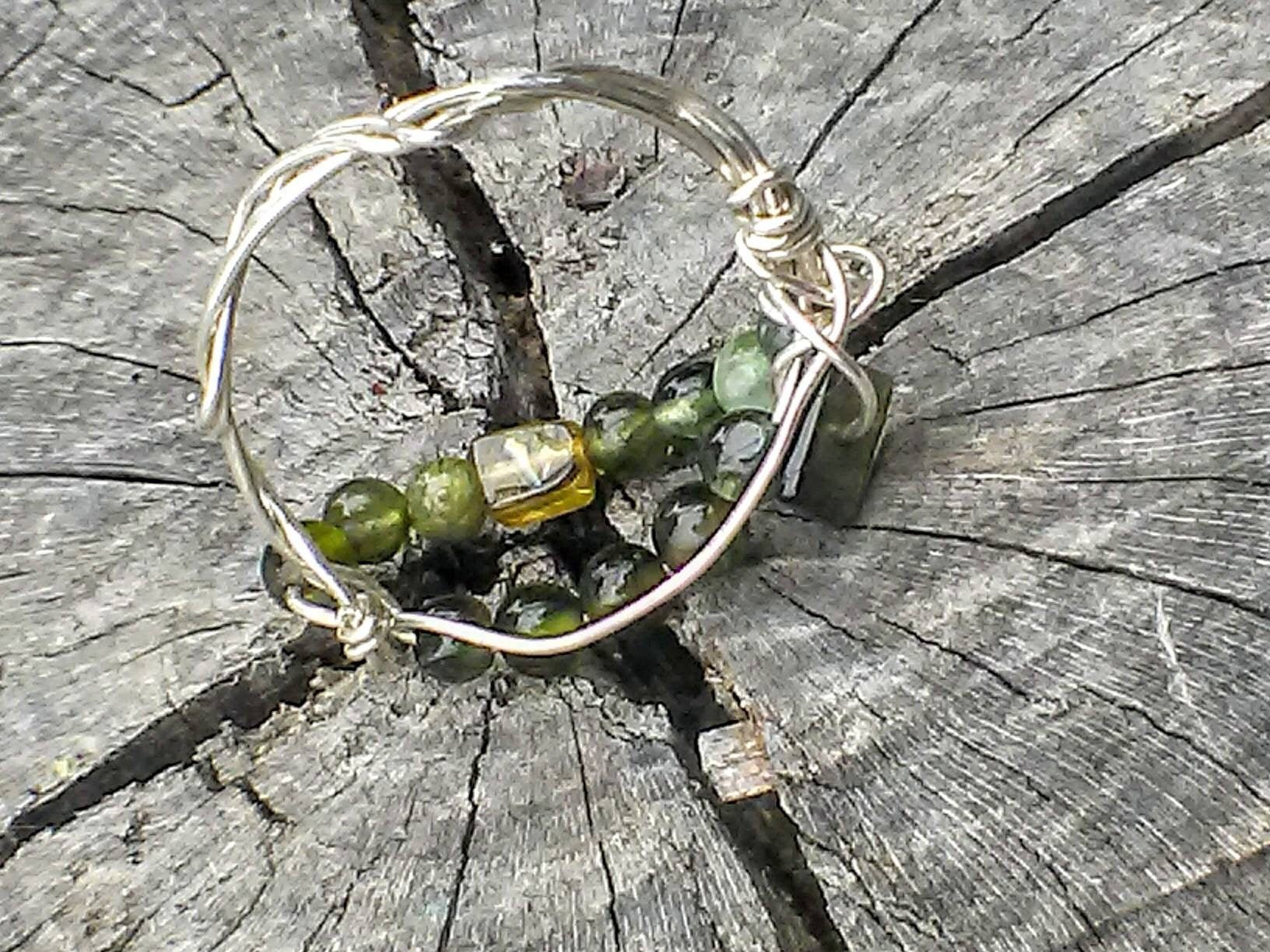 Green Tourmaline Open Swirl Band Ring Sterling Silver - Gems by Gigi