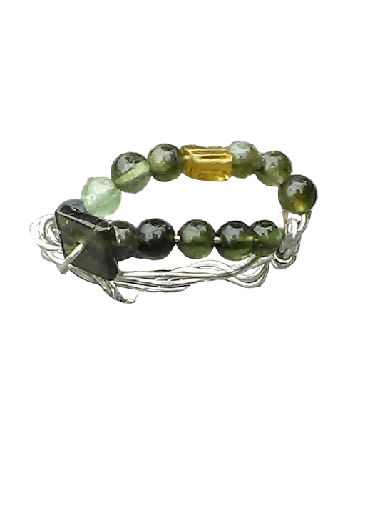 Green Tourmaline Open Swirl Band Ring Sterling Silver - Gems by Gigi