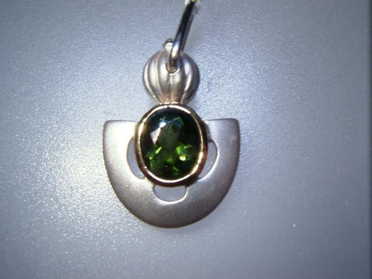 Green Tourmaline Solitaire Bezel Pendant Sterling Silver 18kt - Gems by Gigi