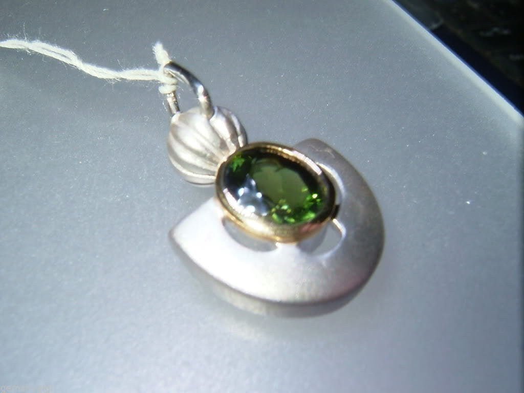 Green Tourmaline Solitaire Bezel Pendant Sterling Silver 18kt - Gems by Gigi