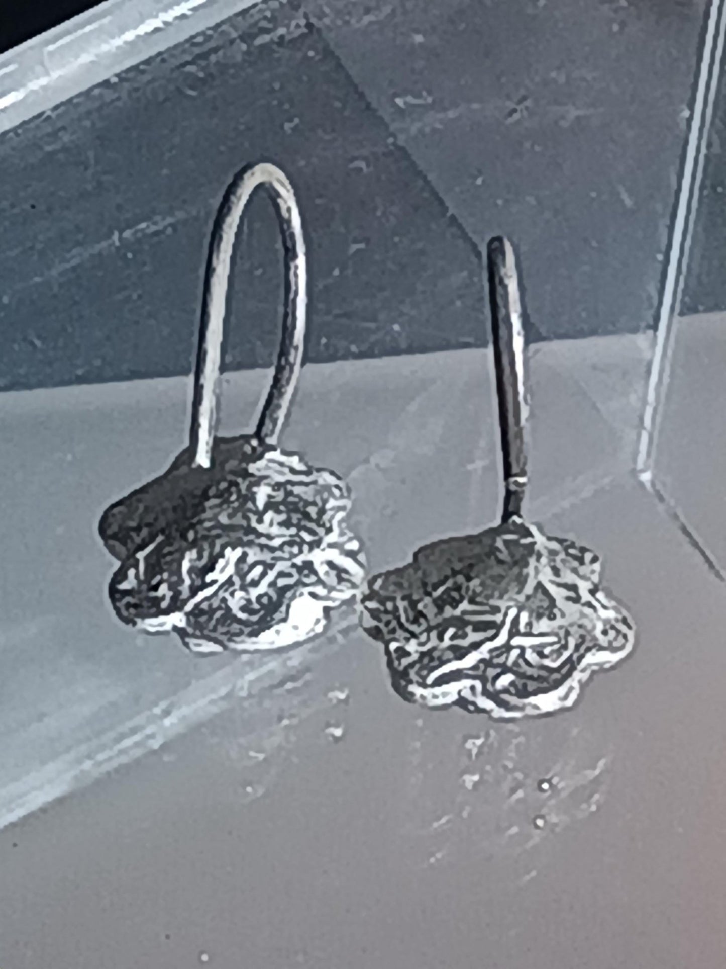 Hand Carved Fine Silver Flower Earrings with Pink Sapphire Center - Gems by Gigi