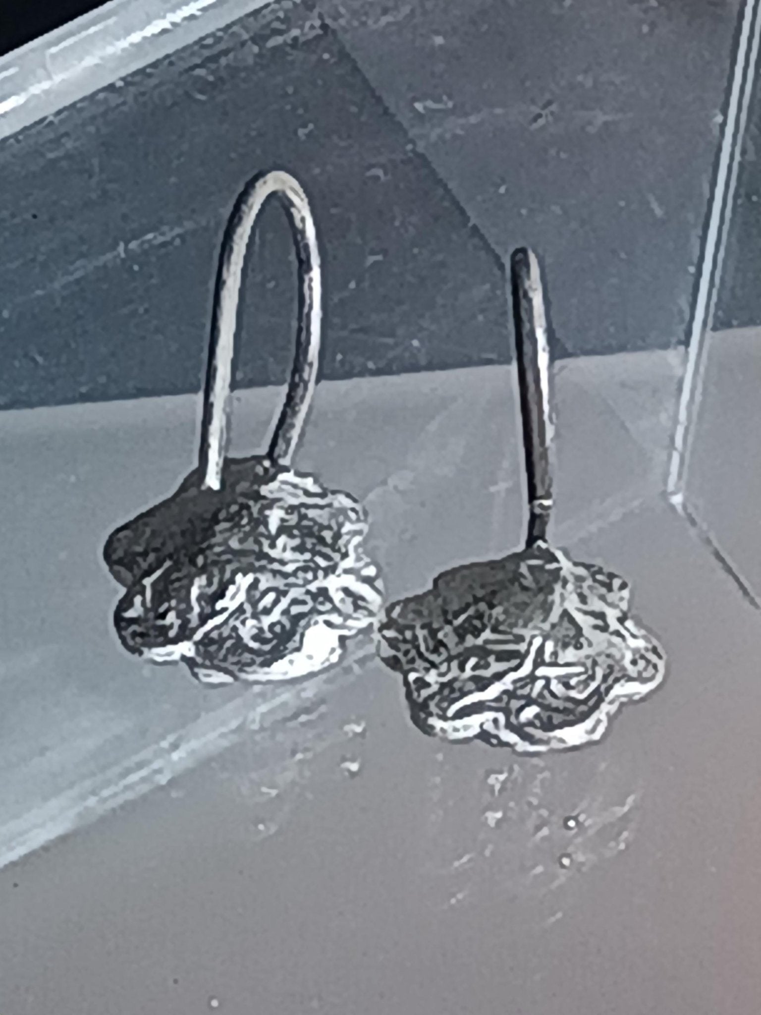 Hand Carved Fine Silver Flower Earrings with Pink Sapphire Center - Gems by Gigi
