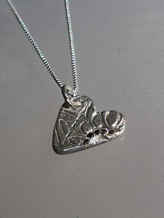 Handmade Black Diamond Heart Pendant Fine Silver - Gems by Gigi