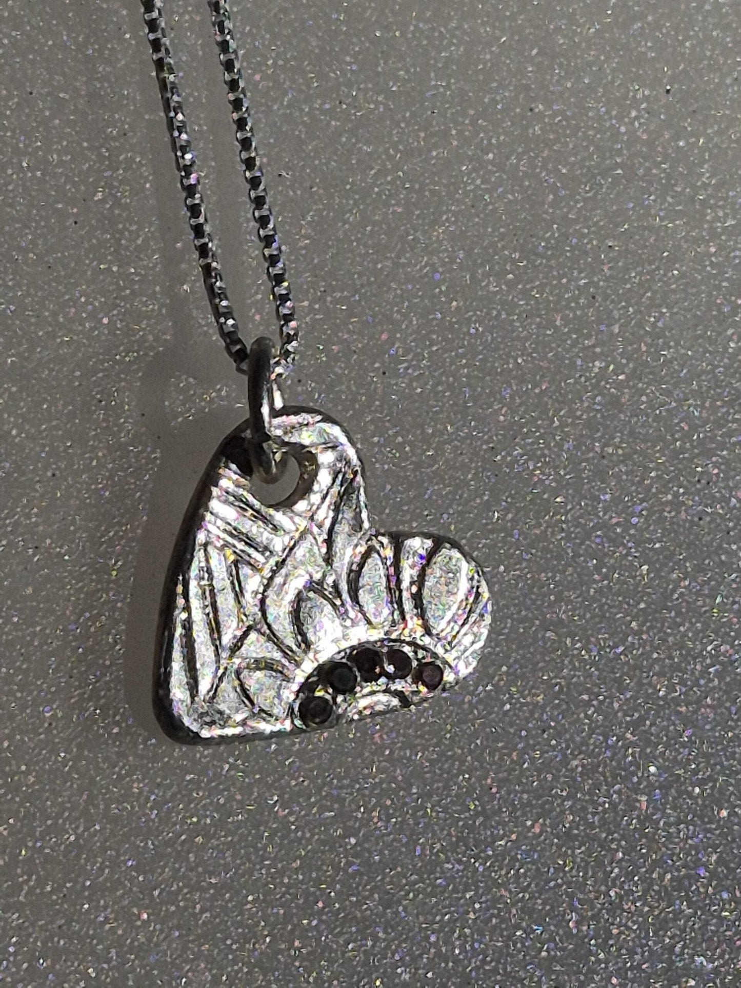 Handmade Black Diamond Heart Pendant Fine Silver - Gems by Gigi