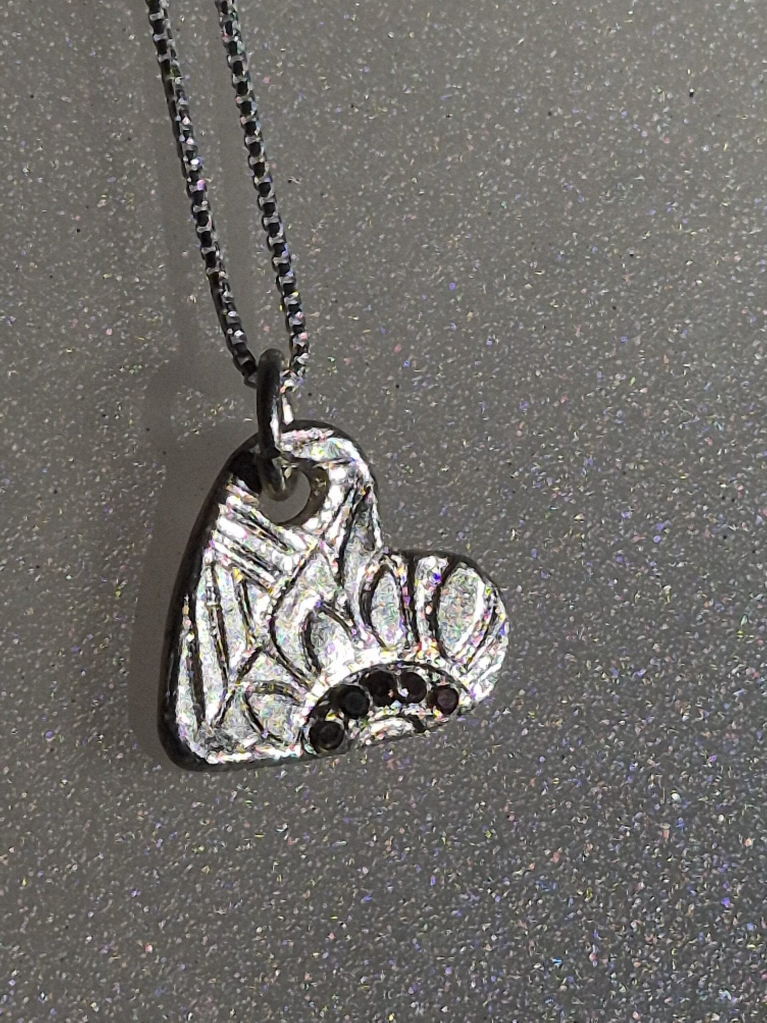 Handmade Black Diamond Heart Pendant Fine Silver - Gems by Gigi