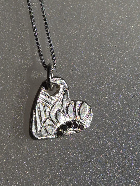 Handmade Black Diamond Heart Pendant Fine Silver - Gems by Gigi