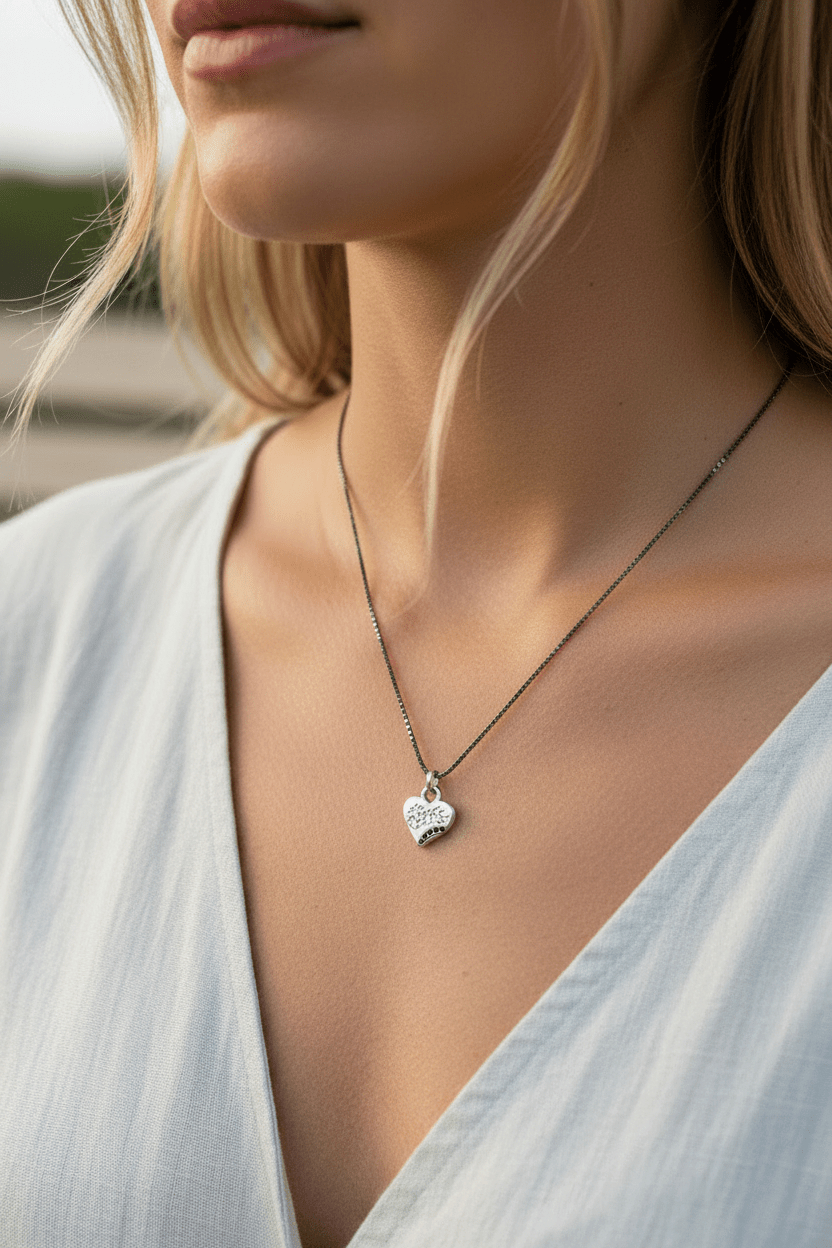 Handmade Black Diamond Heart Pendant Fine Silver - Gems by Gigi