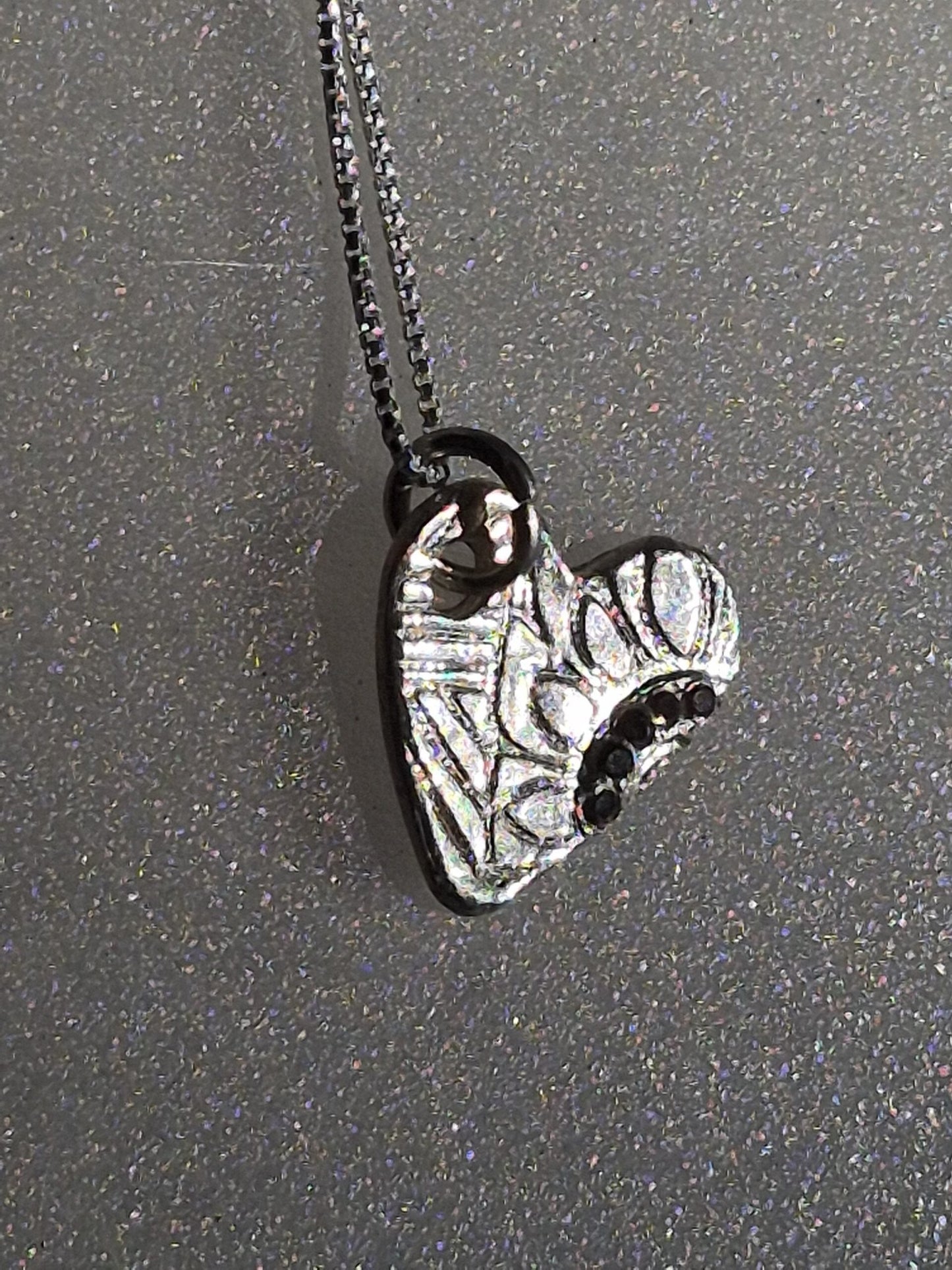 Handmade Black Diamond Heart Pendant Fine Silver - Gems by Gigi