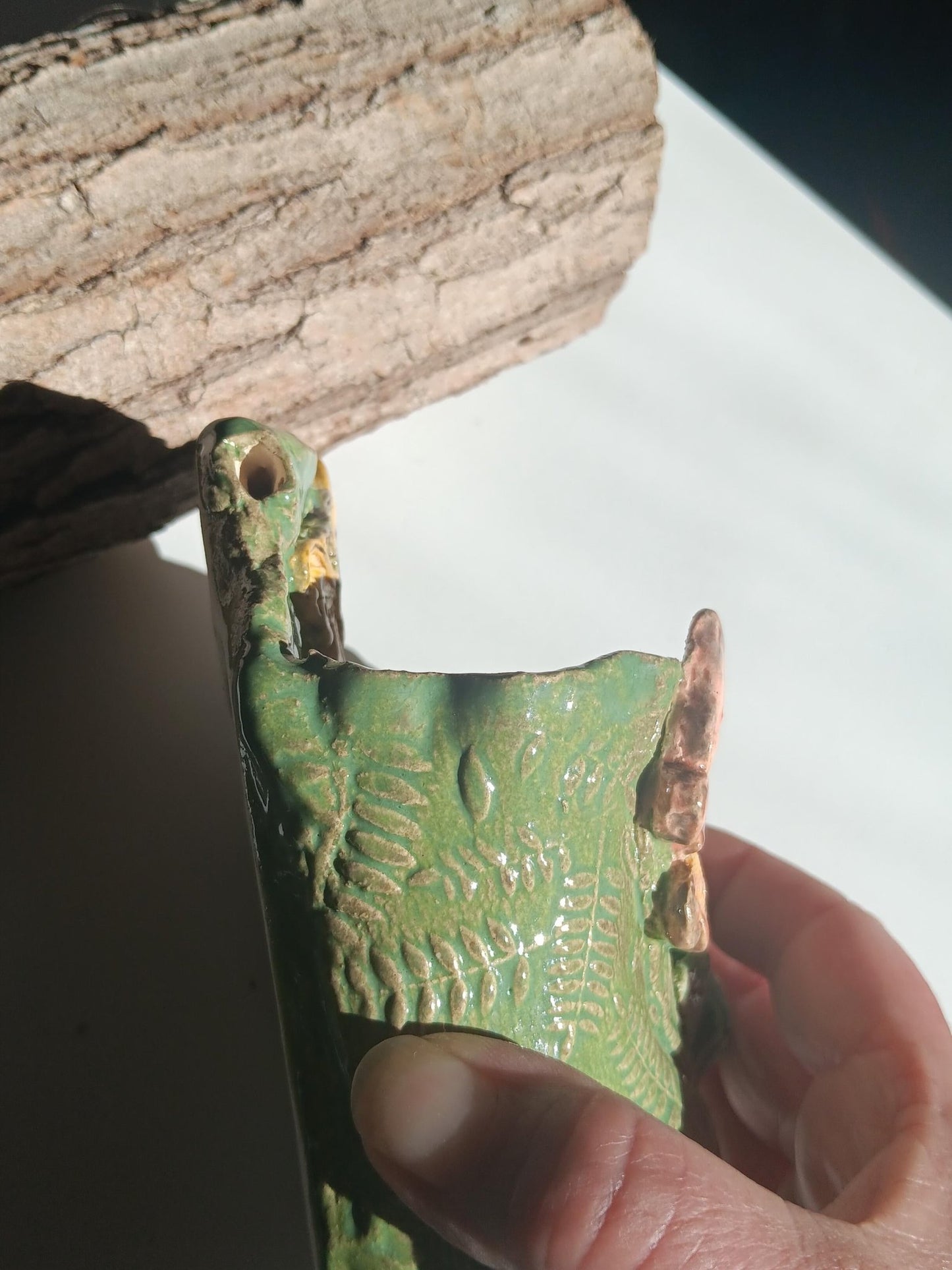 Handmade Ceramic Butterfly Flower Wall Pocket, Green Leaf Texture Home Decor - Gems by Gigi